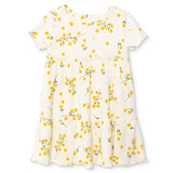 HelloBaby Girls Dress Floral Print Buttoned Sun Flower Crew Neck Short Length Short Sleeve - Ecru Printed Ecru Printed - ebebek