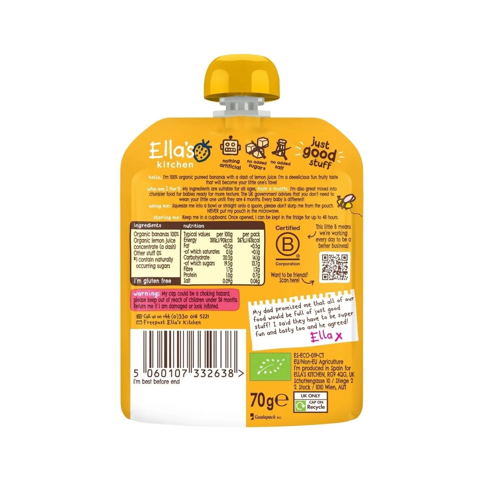 Ella's Kitchen Organic Bananas First Tates Baby Food Pouch 4+ months 70g - ebebek - Black Friday