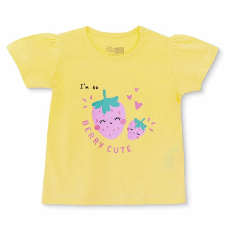 HelloBaby Girls T-shirt Strawberry Print Crew Neck Short Sleeve - Yellow Yellow - ebebek