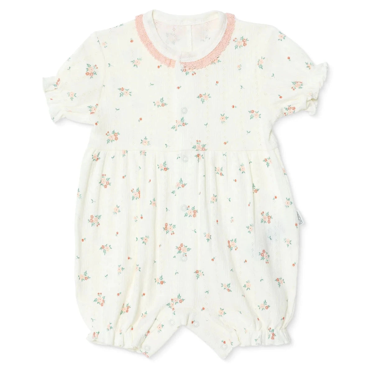 Bebetto Girls Short Romper Floral Print Snap Fastening Bloom Frill Neck Short Length Short Sleeve - Pink Pink - ebebek