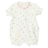 Bebetto Girls Short Romper Floral Print Snap Fastening Bloom Frill Neck Short Length Short Sleeve - Pink Pink - ebebek