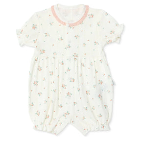 Bebetto Girls Short Romper Floral Print Snap Fastening Bloom Frill Neck Short Length Short Sleeve - Pink Pink - ebebek