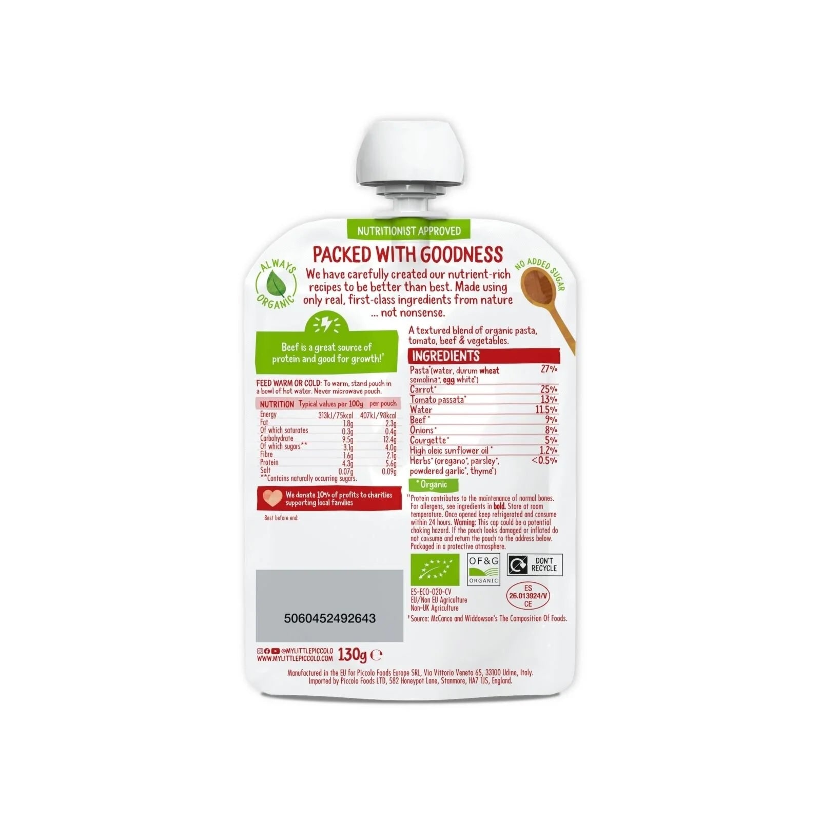 Piccolo Organic Classic Spaghetti Bolognese 7+ months 130g - ebebek - Black Friday