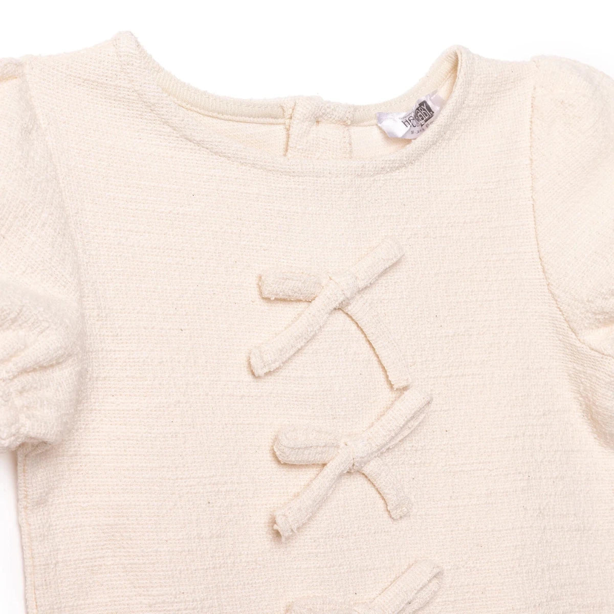 HelloBaby Girls Dress Bow Pastel Dreams Crew Neck Short Sleeve - Ecru Ecru - ebebek