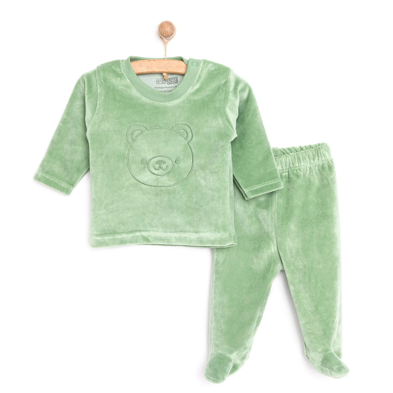 HelloBaby Newborn Velvet Tshirt - Footed Bottom - Green - ebebek - Black Friday