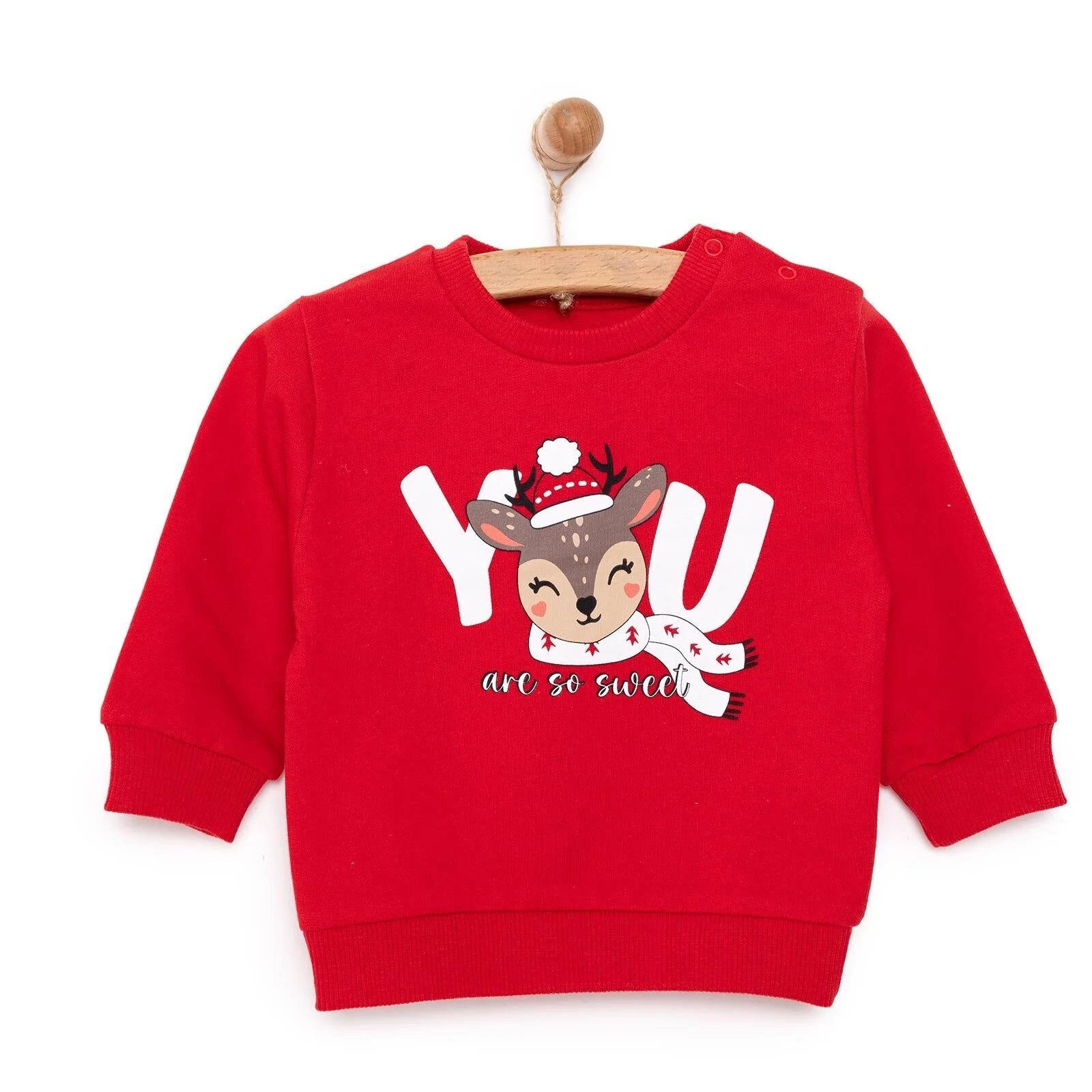 HelloBaby Christmas Baby Girl Low Raised Deer Printed Sweatshirt - Red - ebebek - Black Friday