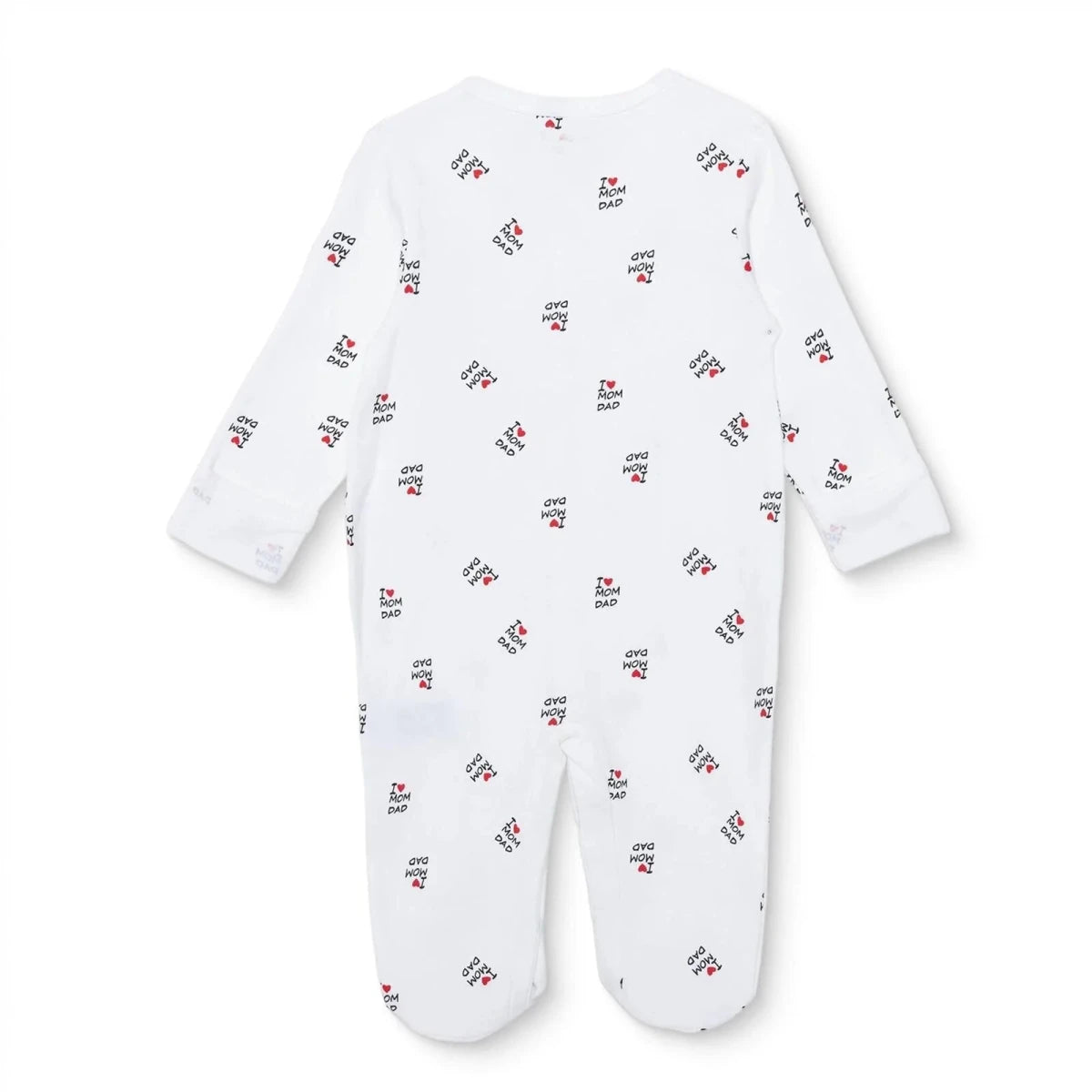 Unisex Footed Sleepsuit Slogan Print Snap Fastening Crew Neck - White Printed White Printed - ebebek