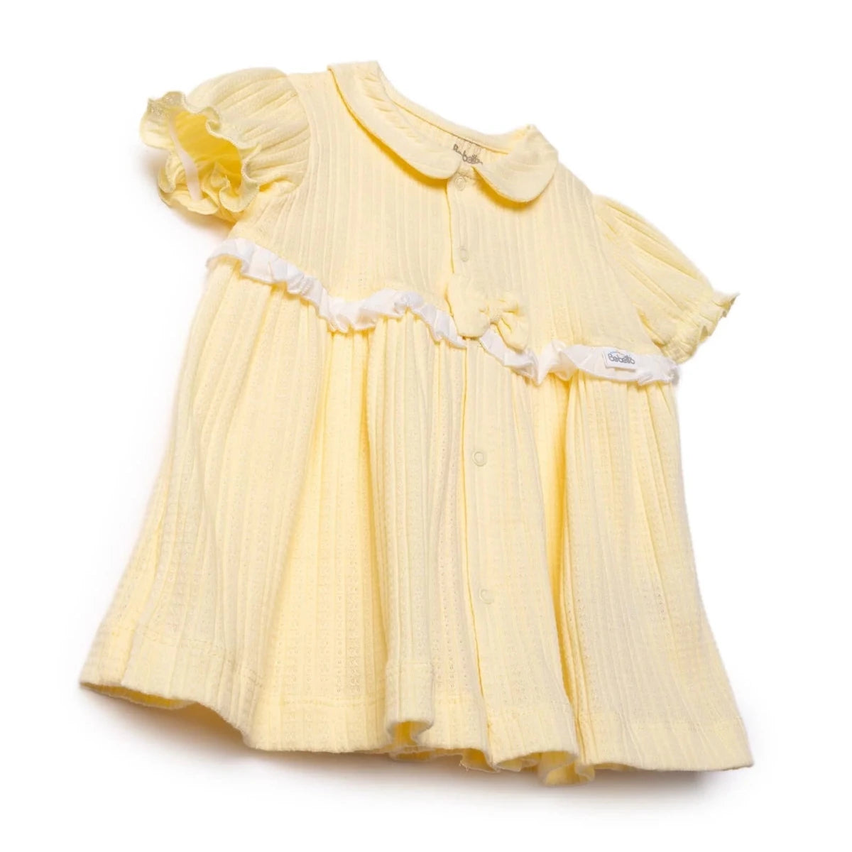Bebetto Girls Dress Snap Fastening Sweet Princess Frill Neck Short Sleeve - Yellow Yellow - ebebek