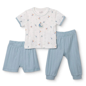 Bebetto Boys T-shirt & Footless Bottom Set Nautical Print Snap Fastening Palm in the Sea Crew Neck F - Petrol Green Petrol Green - ebebek