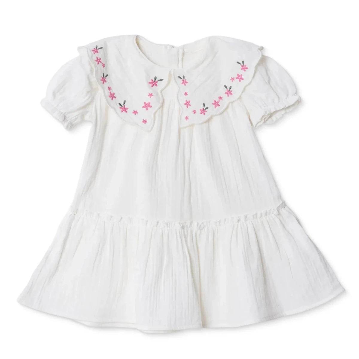 HelloBaby Girls Dress Floral Print Flower Garden Crew Neck Short Sleeve - Ecru Ecru - ebebek