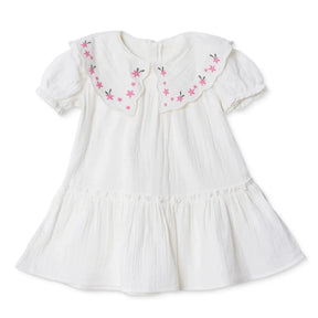 HelloBaby Girls Dress Floral Print Flower Garden Crew Neck Short Sleeve - Ecru Ecru - ebebek