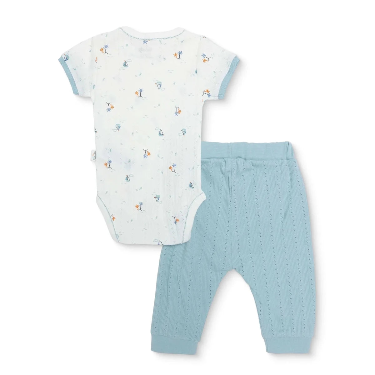 Bebetto Boys Bodysuit & Footless Bottom Set Nautical Print Snap Fastening Palm in the Sea Crew Neck - Petrol Green Petrol Green - ebebek