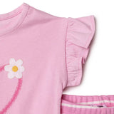 HelloBaby Girls Blouse & Leggings Set Heart Print Ditsy Flower Crew Neck Full Length Short Sleeve - Pink Pink - ebebek