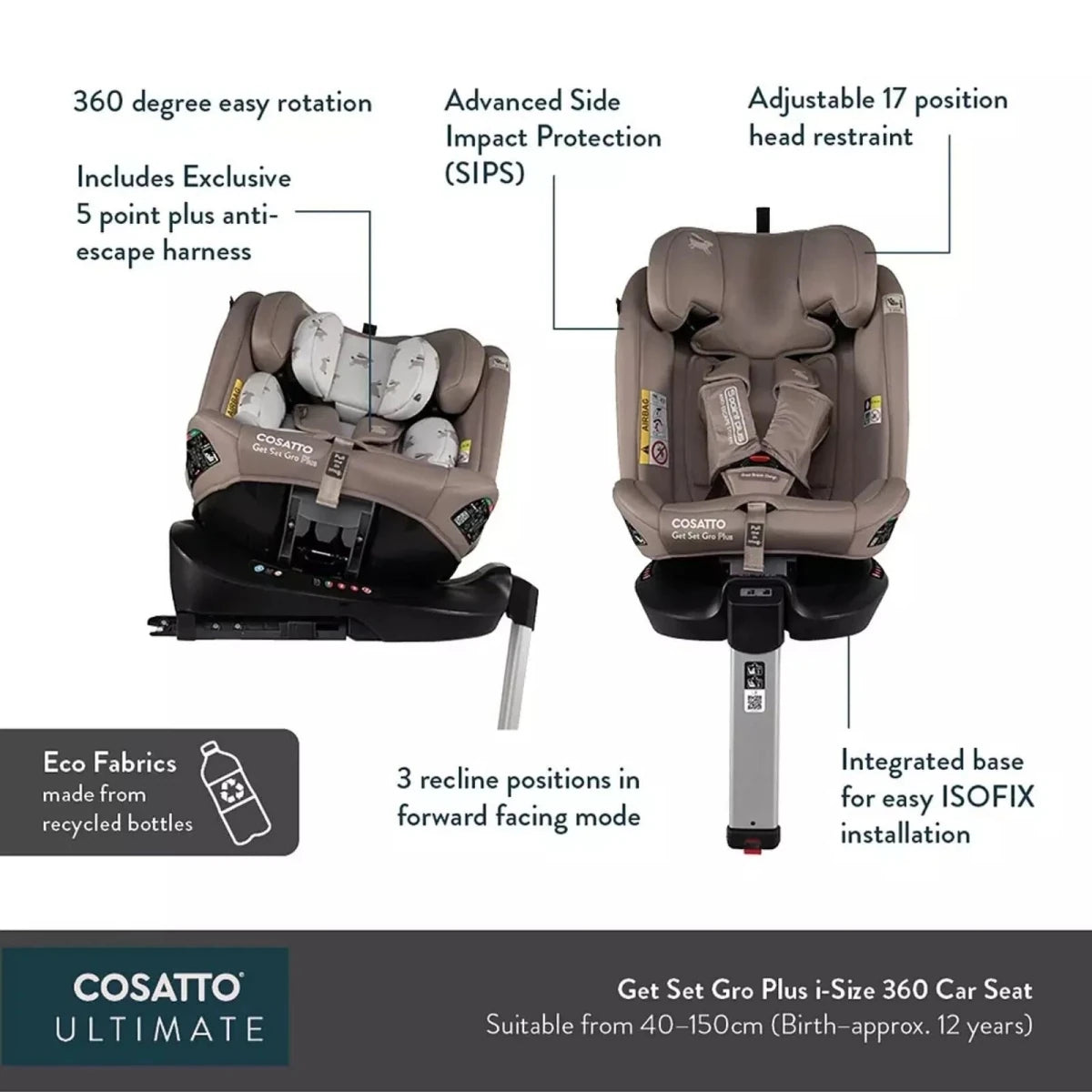 Cosatto Get Set Grow Plus i - Size Group 0+/1/2/3 360 Car Seat - Hoglet Hoglet - ebebek