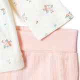 Bebetto Girls Cardigan & Footed Trousers Set Floral Print Snap Fastening Bloom Crew Neck Full Length - Pink Pink - ebebek