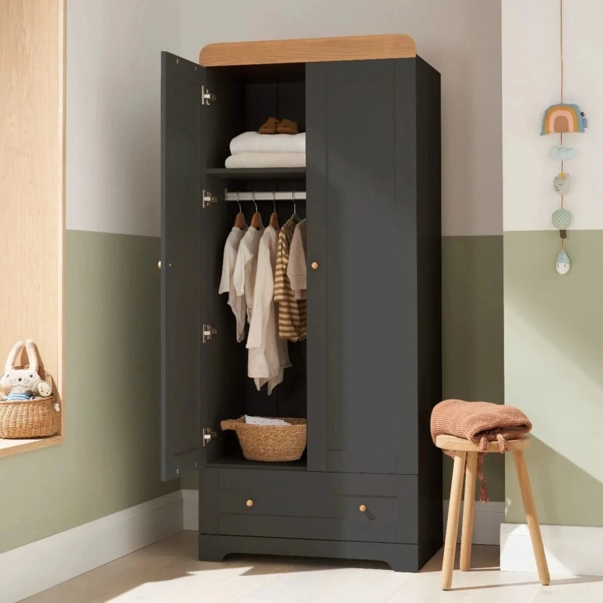 Tutti Bambini Rio Wardrobe - Slate/Honey Oak Slate/Honey Oak - ebebek