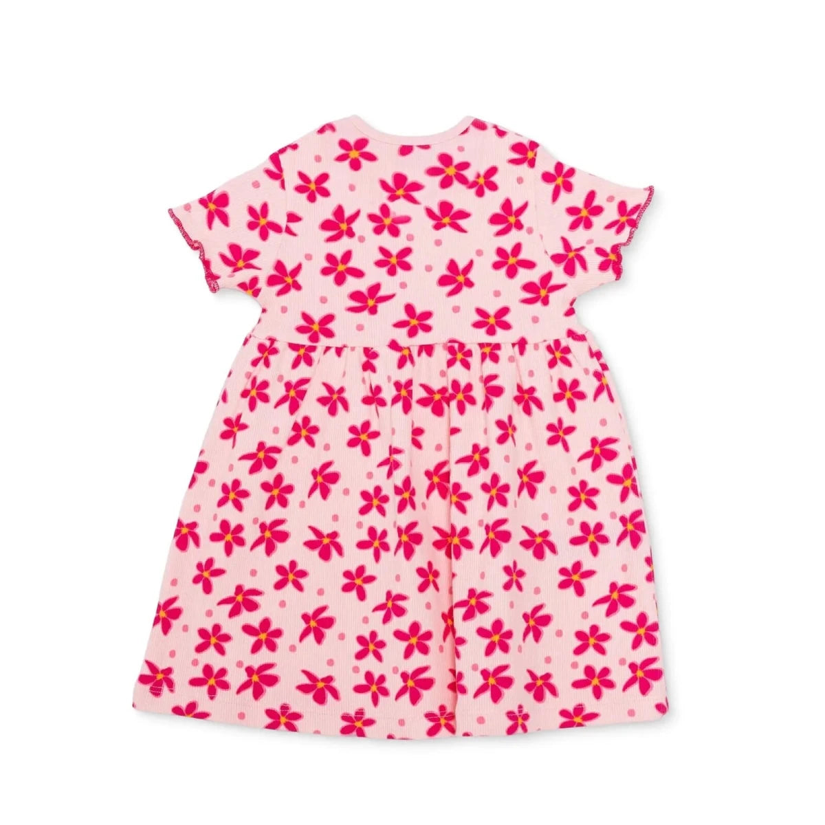 HelloBaby Girls Dress Floral Print Buttoned Crew Neck Short Sleeve - Pink Printed Pink Printed - ebebek