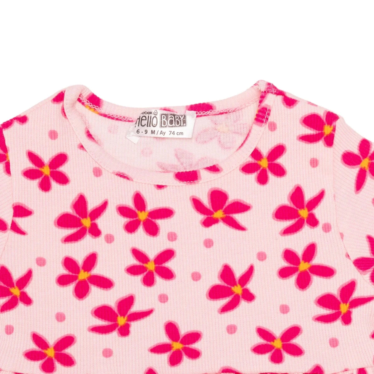 HelloBaby Girls Dress Floral Print Buttoned Crew Neck Short Sleeve - Pink Printed Pink Printed - ebebek