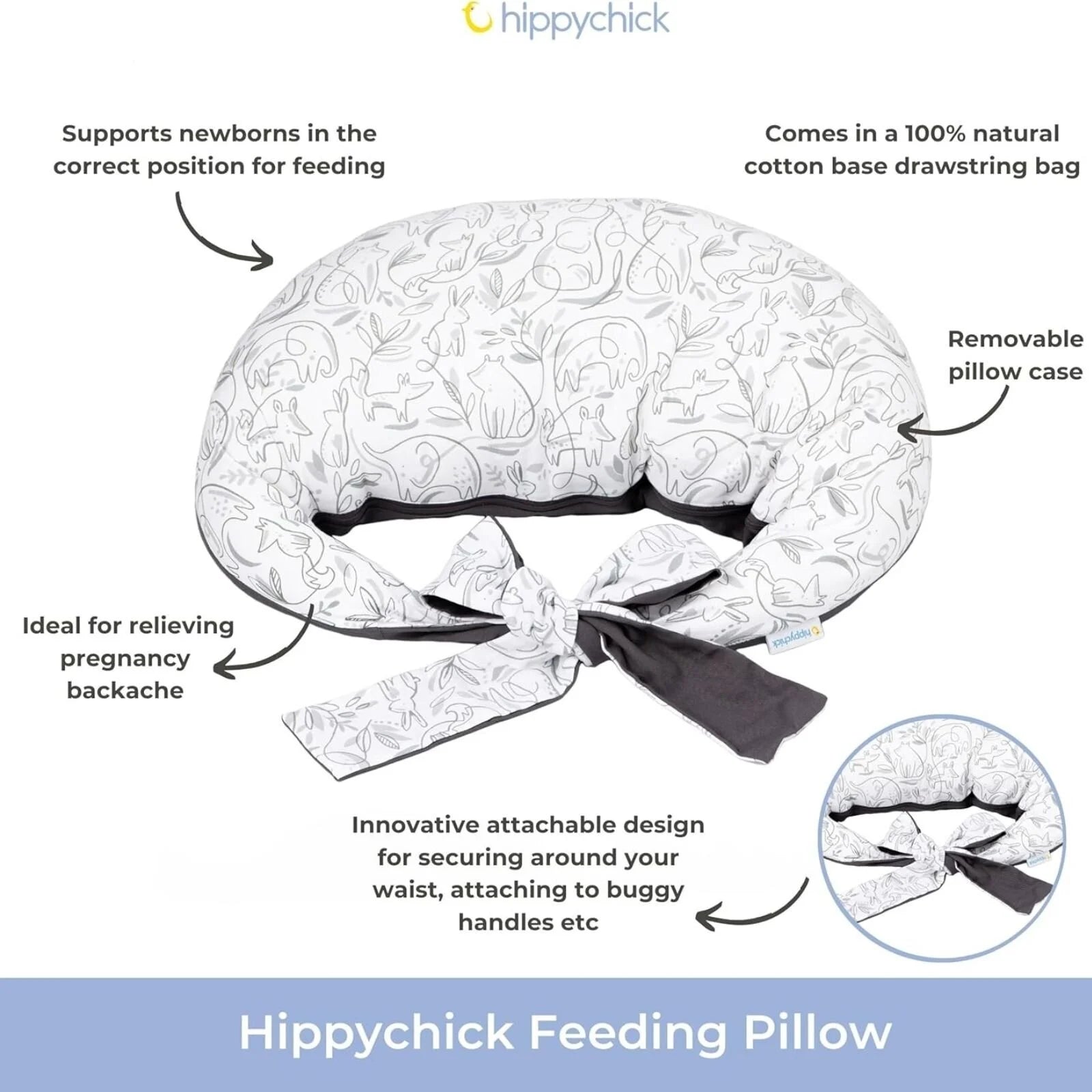 Hippychick Feeding Pillow - Animal Friends Grey - ebebek - Black Friday