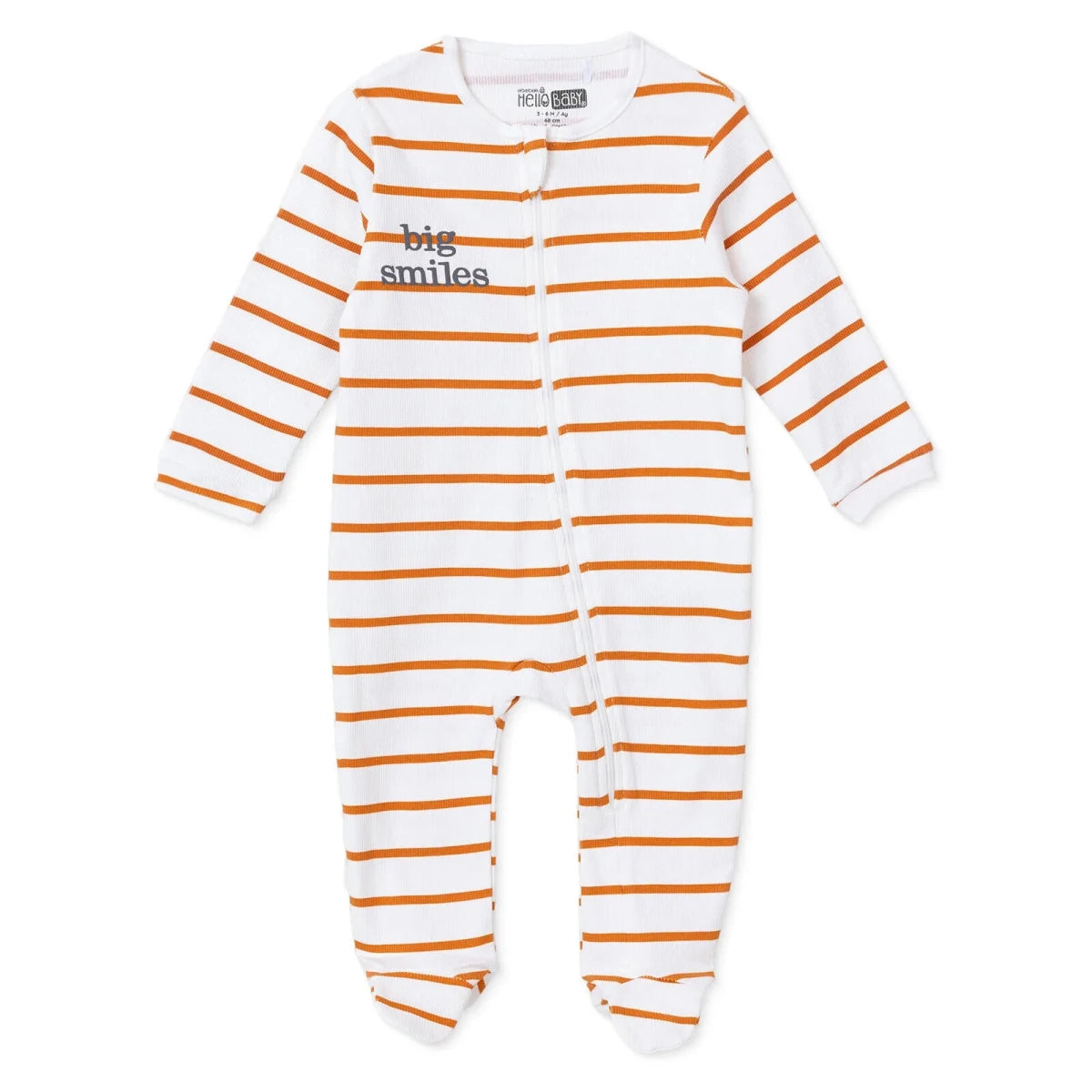 Baby Boy Footed Sleepsuit Striped Zip Fastening Crew Neck - Ecru Ecru - ebebek