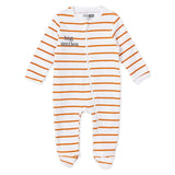 Baby Boy Footed Sleepsuit Striped Zip Fastening Crew Neck - Ecru Ecru - ebebek