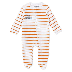 Baby Boy Footed Sleepsuit Striped Zip Fastening Crew Neck - Ecru Ecru - ebebek