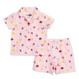 HelloBaby Girls Short Sleeve Pyjamas Set Fruit Print Buttoned Shirt Collar Short Length Short Sleeve - Pink Pink - ebebek