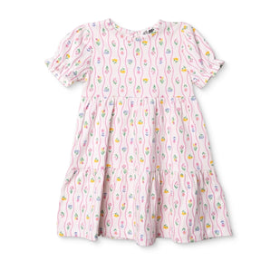 HelloBaby Girls Dress Ditsy Flower Crew Neck Short Sleeve - Ecru Printed Ecru Printed - ebebek