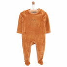 HelloBaby Newborn Unisex Embroidered Velvet Rompers - Brown - ebebek - Black Friday