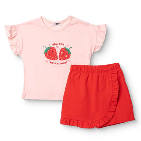 HelloBaby Girls Blouse & Shorts Set Strawberry Print Berry Belle Crew Neck Short Length Short Sleeve - Pink Pink - ebebek