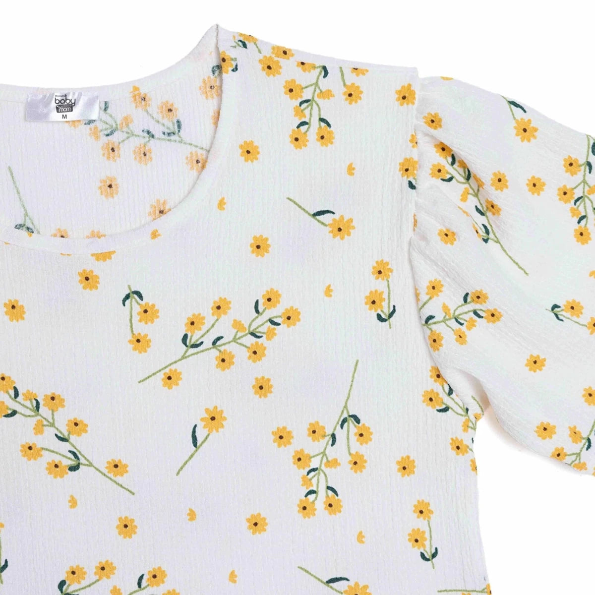 Baby Mom Mother Maternity Dress Daisy Print Crew Neck Full Length Short Sleeve - Ecru Printed Ecru Printed - ebebek