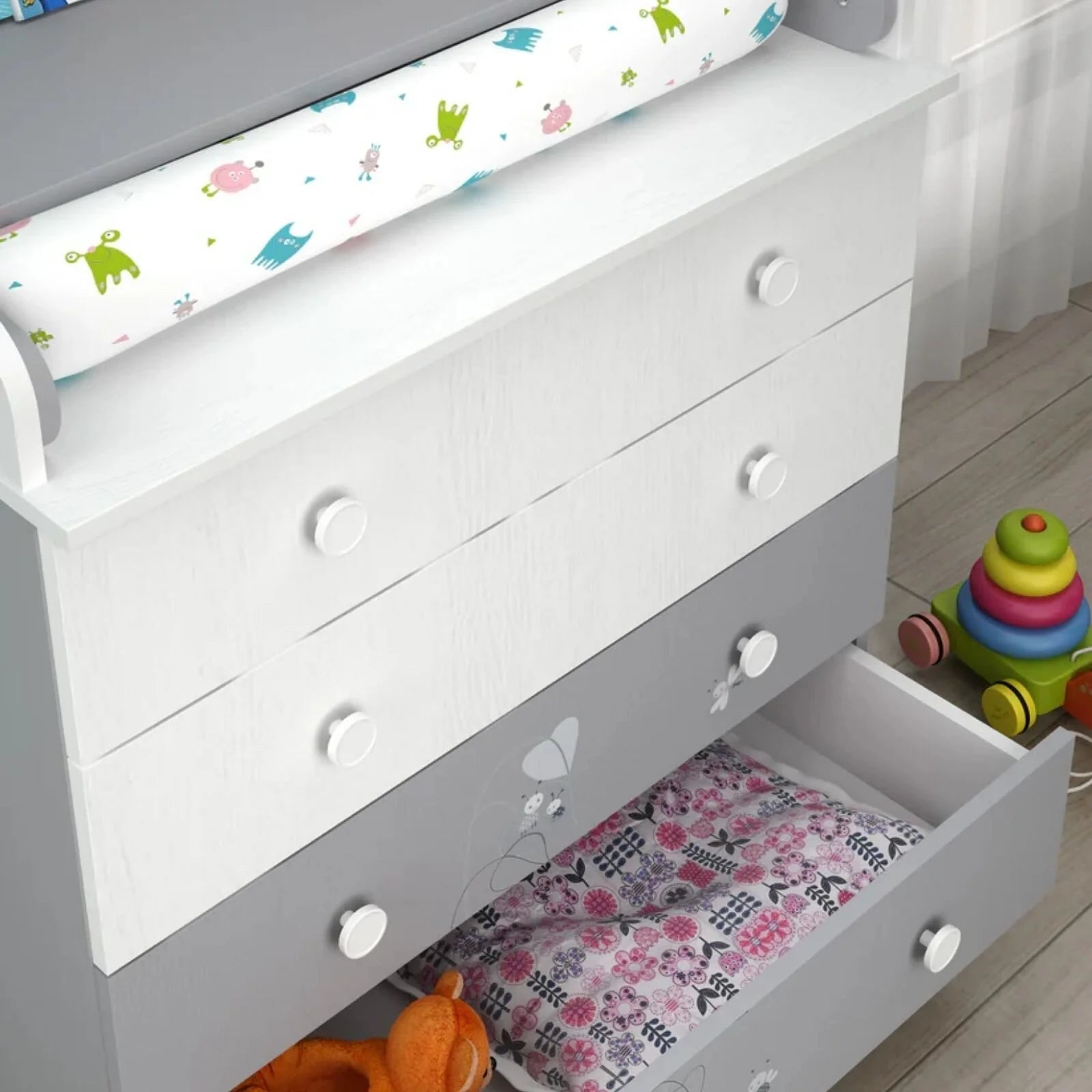 Shefa Kids 800 Teddy Changing Dresser - Grey/White - ebebek - Black Friday