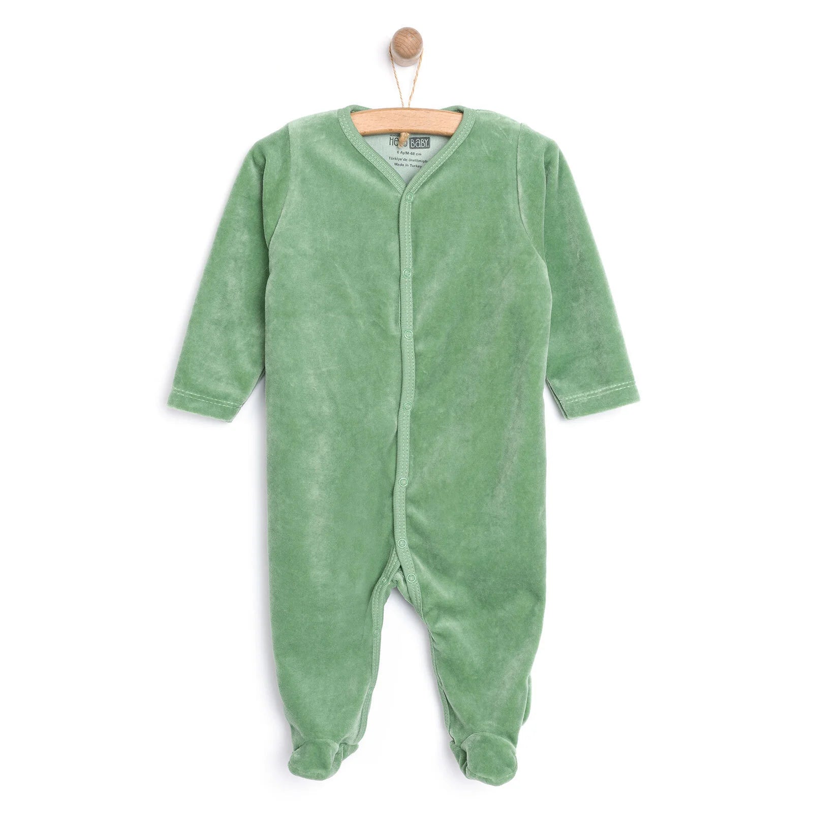 HelloBaby Boy Velvet Footed Jumpsuit - Green - ebebek - Black Friday