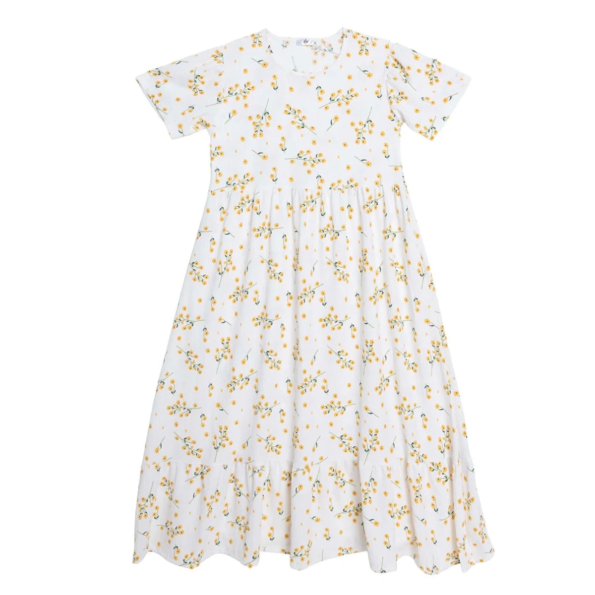 Baby Mom Mother Maternity Dress Daisy Print Crew Neck Full Length Short Sleeve - Ecru Printed Ecru Printed - ebebek
