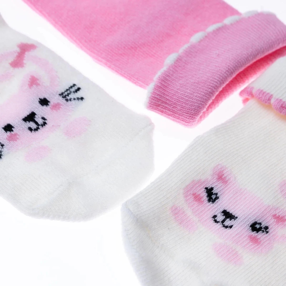 Baby Girl 3 - Pack Rolled - Edge Socks - Ecru Ecru - ebebek