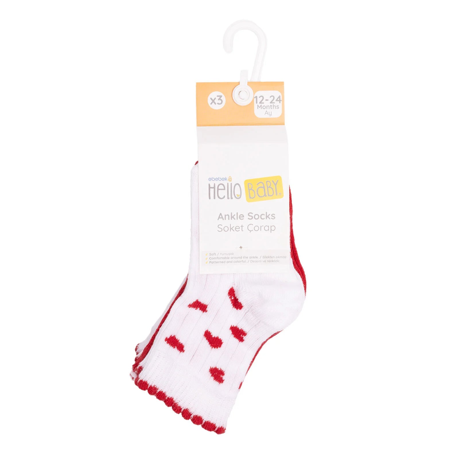 HelloBaby Ankle Socks 3 pcs - Red - ebebek - Black Friday