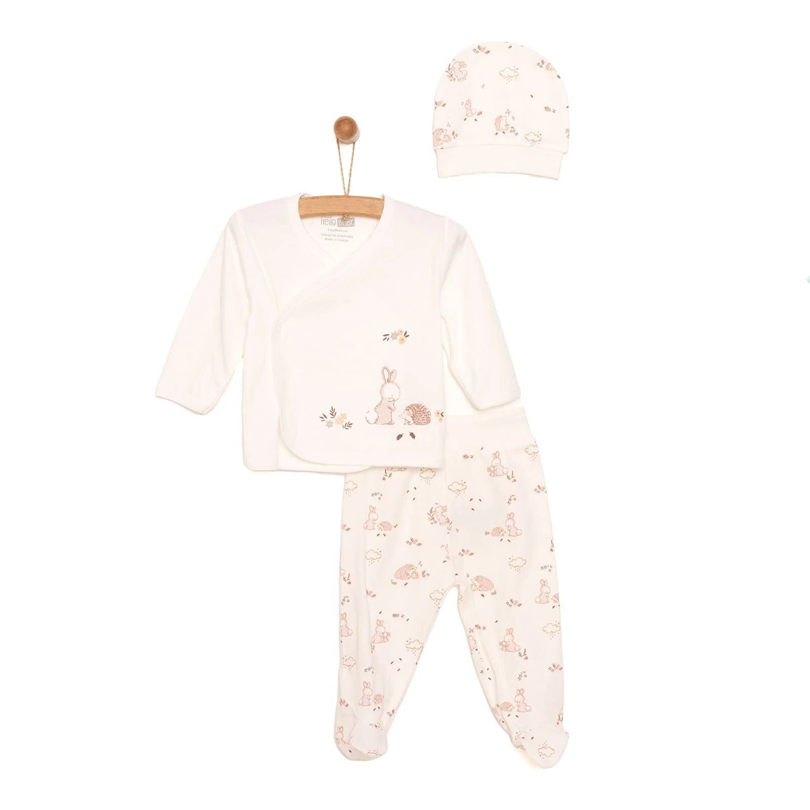 HelloBaby Newborn Baby Girl Top - Hat - Footed Bottom - Ecru - ebebek - Black Friday