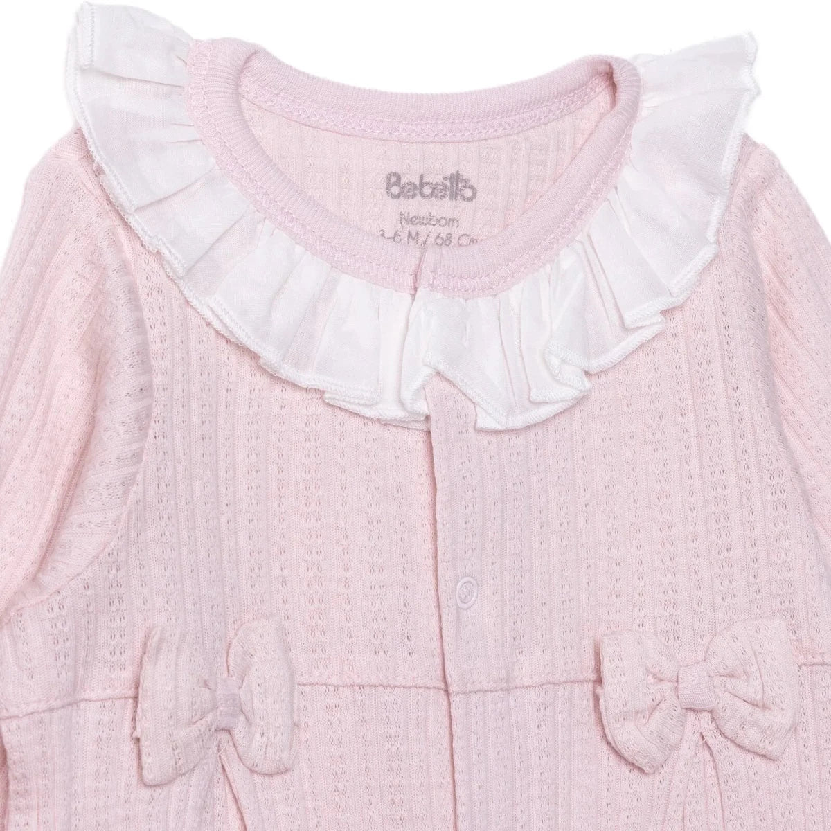 Bebetto Girls Footed Sleepsuit Snap Fastening Sweet Princess Frill Neck Full Length Long Sleeve - Pink Pink - ebebek