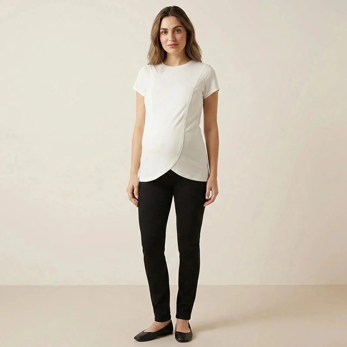 Mother Maternity Short - Sleeve T-Shirt Crew Neck - Ecru Ecru - ebebek