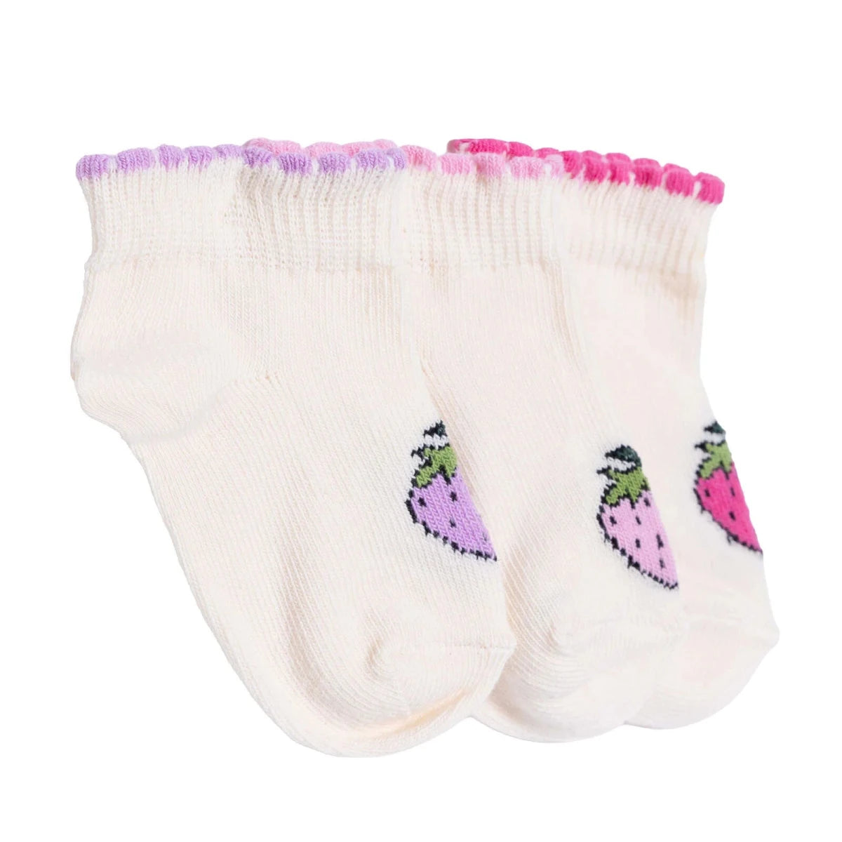 HelloBaby Girls 3 - Pack Ankle Socks Strawberry Print - Ecru Ecru - ebebek