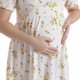 Baby Mom Mother Maternity Dress Daisy Print Crew Neck Full Length Short Sleeve - Ecru Printed Ecru Printed - ebebek