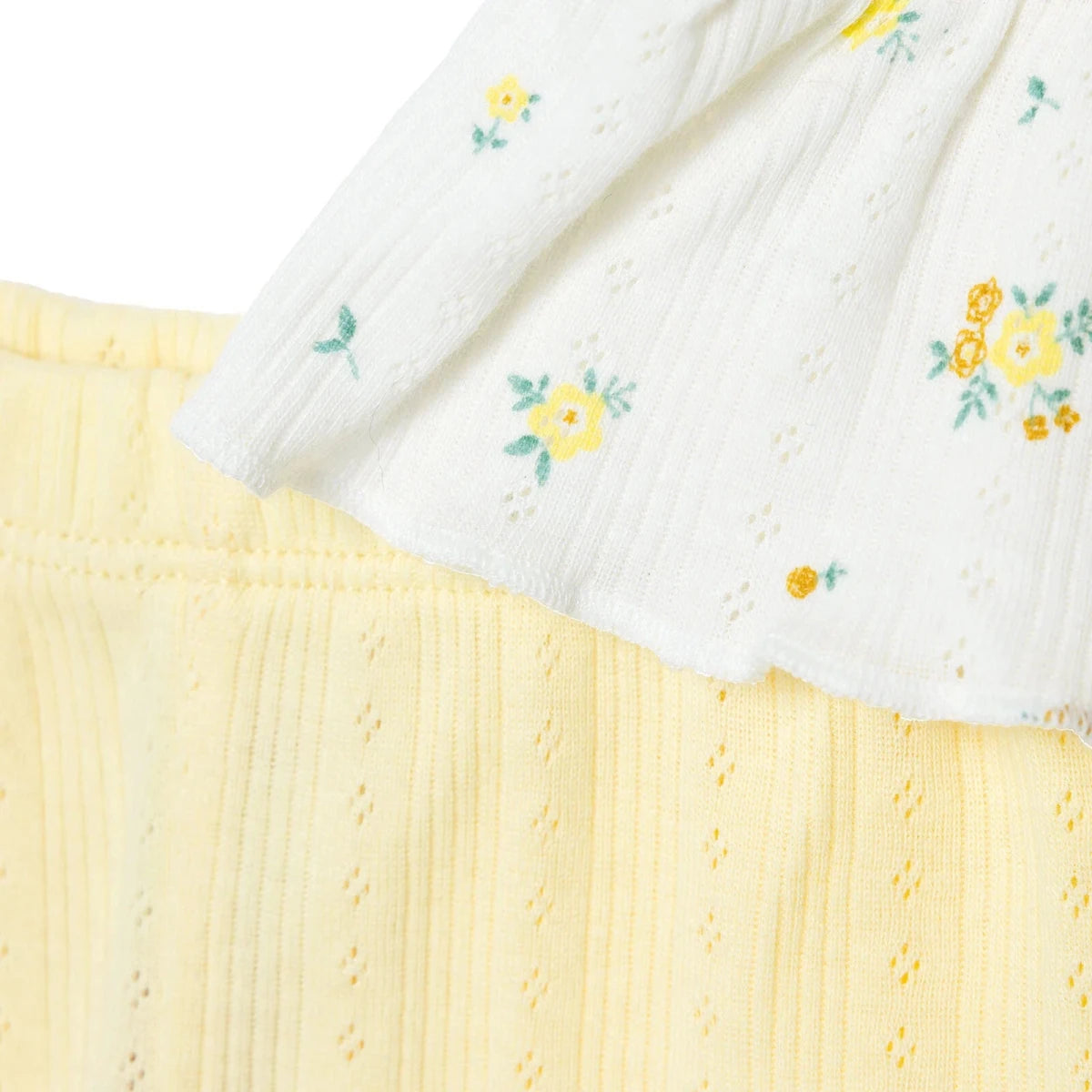 Bebetto Girls Blouse & Leggings Set Floral Print Snap Fastening Bloom Frill Neck Full Length Short S - Yellow Yellow - ebebek