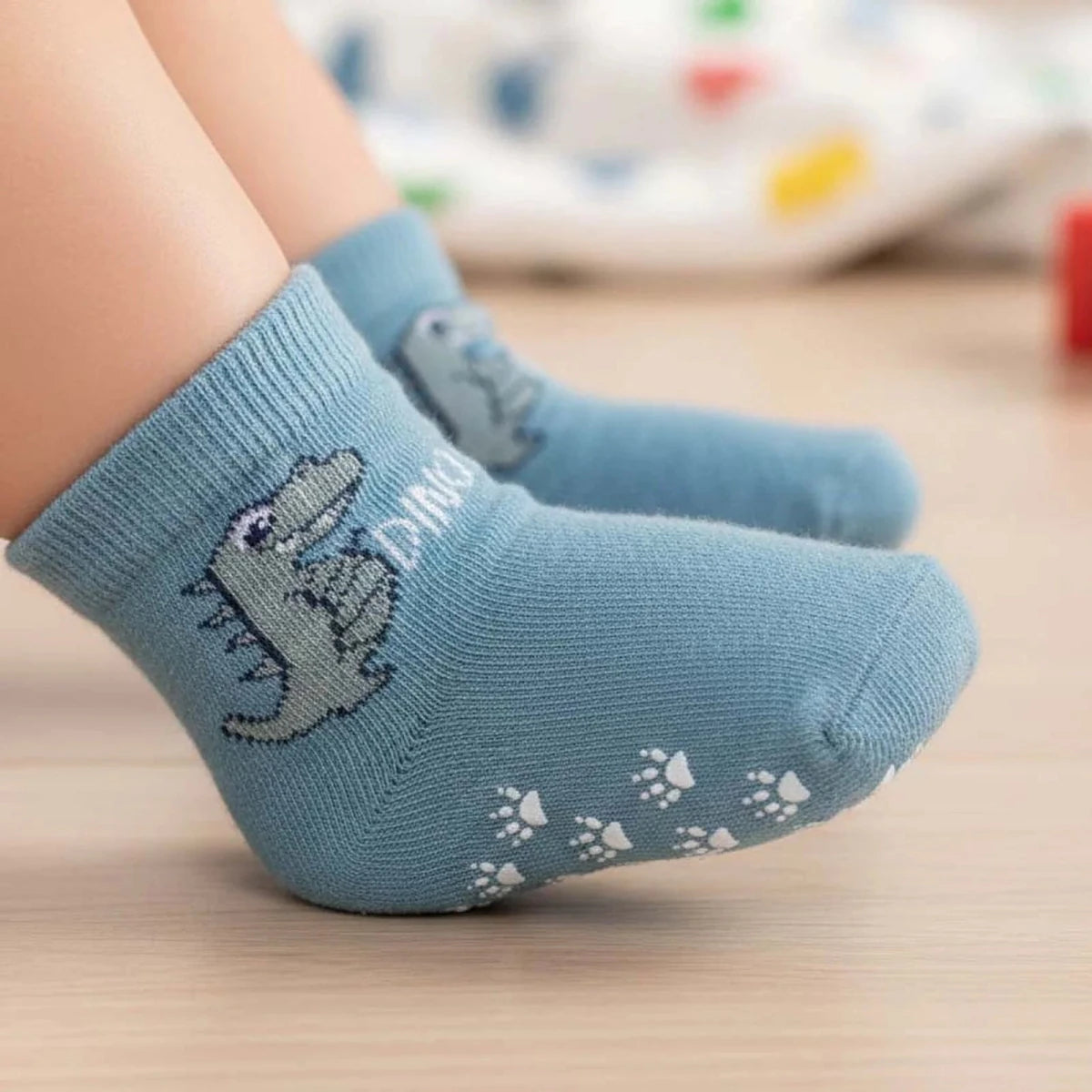 HelloBaby Boys 3 - Pack Non - Slip Socks Animal Print - Light Blue Light Blue - ebebek