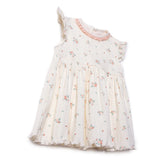 Bebetto Girls Dress Floral Print Snap Fastening Bloom Frill Neck Short Sleeve - Pink Pink - ebebek