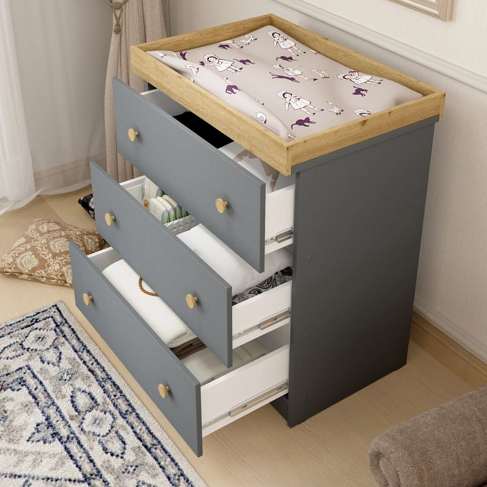 Shefa Kids 888 Changing Dresser - Graphite/Cremona Oak - ebebek - Black Friday