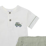 Bebetto Boys T-shirt & Shorts Set Car Print Buttoned Adventure Crew Neck Short Length Short Sleeve - Green Green - ebebek