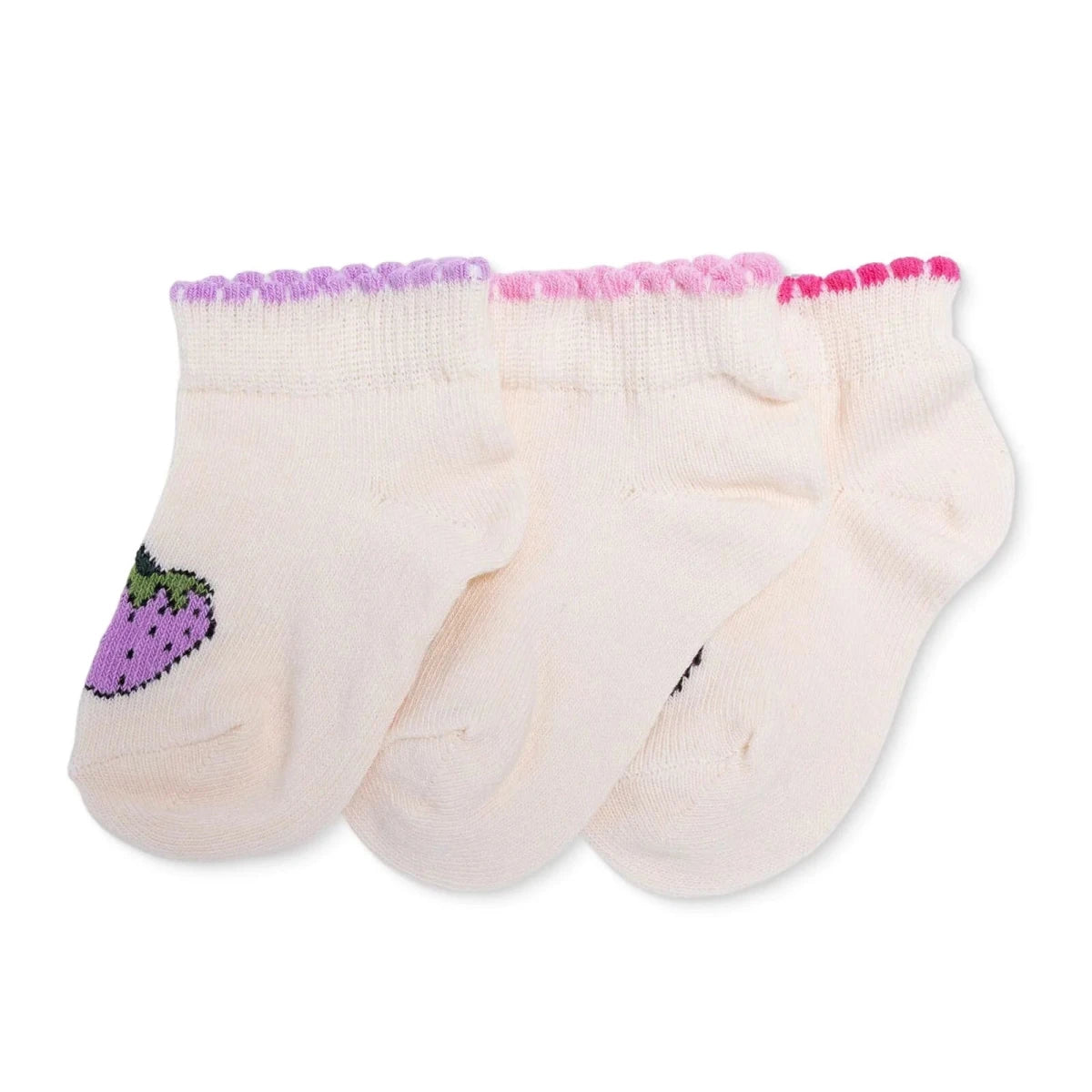 HelloBaby Girls 3 - Pack Ankle Socks Strawberry Print - Ecru Ecru - ebebek