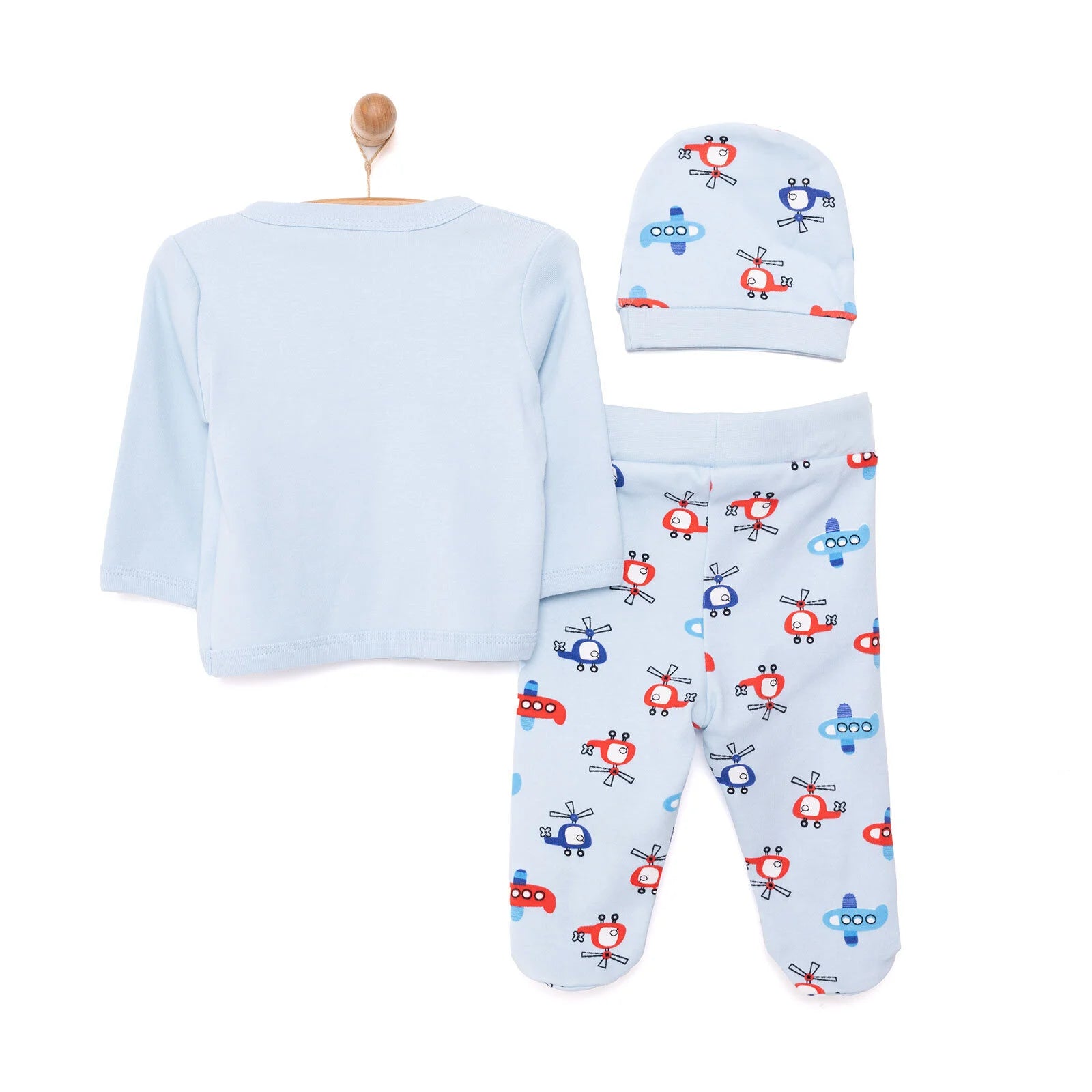 HelloBaby Wrapover Top - Hat - Footed Bottom - Light Blue - ebebek - Black Friday