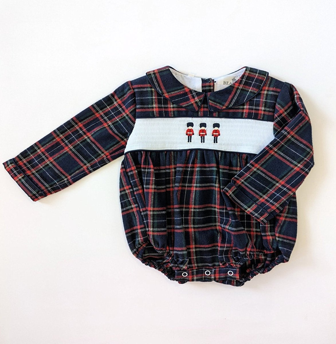 Beau Kid Baby Tartan Smocked Soldier Romper - Navy Blue - ebebek - Black Friday
