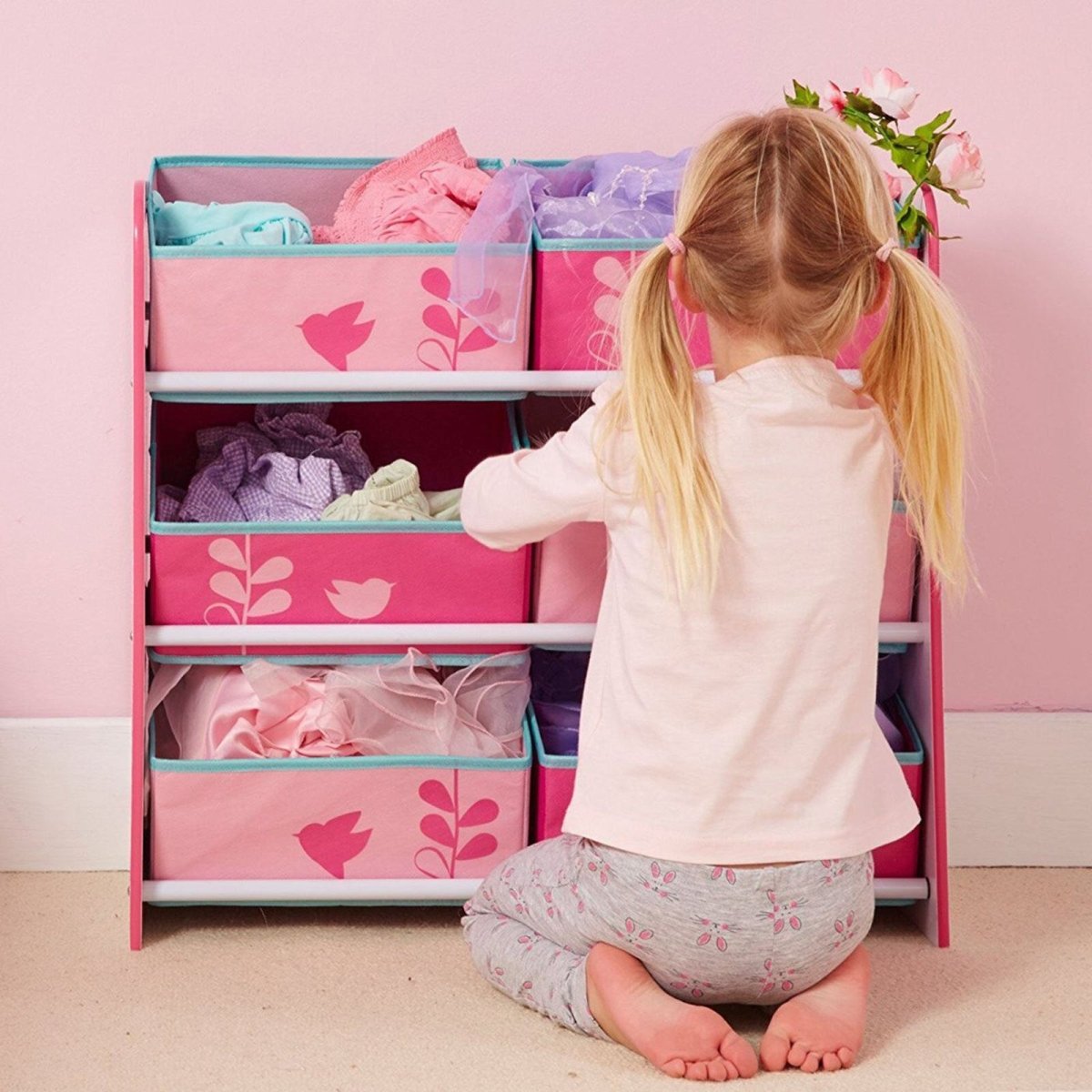Hello Home Kids Bedroom Toy Storage Unit with 6 Fabric Storage Boxes - Flowers and Birds - ebebek - Black Friday